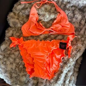 Women's Victoria Secret Neon Orange Ruffle Scrunchbutt  Bikini